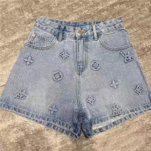 Replica Designer Louis Vuitton Fashion Embossed High Waist Denim Shorts