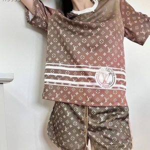 Replica Designer Louis Vuitton Fashion Gradient Print T-Shirt + Shorts Two-Piece Set