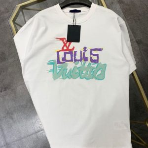 Replica Designer Louis Vuitton Fashion Graffiti Letters Print T-Shirt