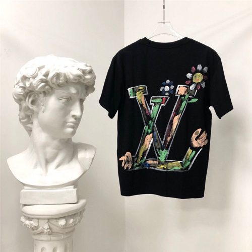 Replica Designer Louis Vuitton Fashion Hand-Painted Letter Printing Trendy Round Neck Short-Sleeved T-Shirt