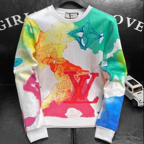 Replica Designer Louis Vuitton Fashion Ink Graffiti Tie Dye Print Crew Neck Sweatshirt