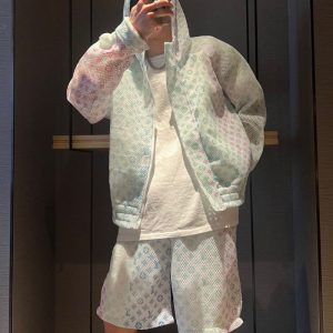 Replica Designer Louis Vuitton Fashion Jacquard Cutout Gradient Shorts And Jacket Two-Piece Set