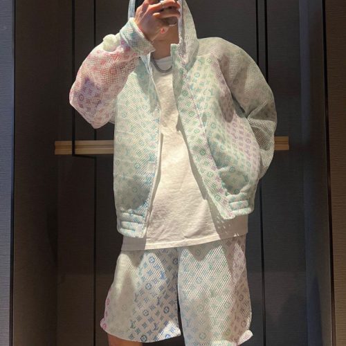 Replica Designer Louis Vuitton Fashion Jacquard Cutout Gradient Shorts And Jacket Two-Piece Set