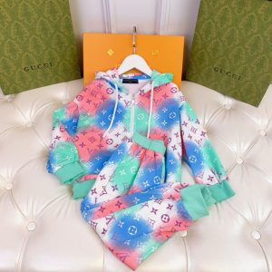 Replica Designer Louis Vuitton Fashion Kids Fleece Hooded Jacket + Trousers Two-Piece Set