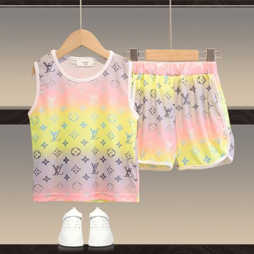 Replica Designer Louis Vuitton Fashion Kids Gradient Print Sports Tank Top Two Piece Set