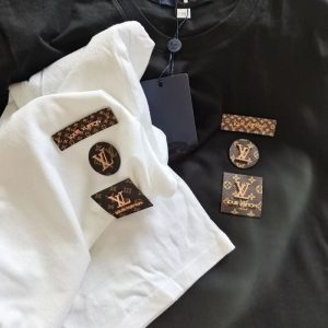 Replica Designer Louis Vuitton Fashion Leather Patch Crew Neck Loose T-Shirt