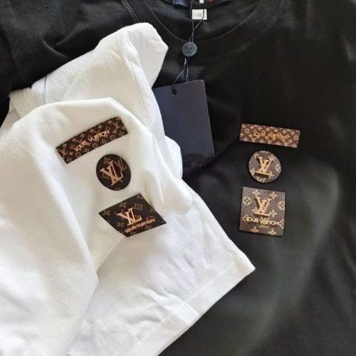 Replica Designer Louis Vuitton Fashion Leather Patch Crew Neck Loose T-Shirt