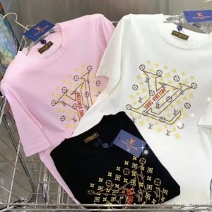 Replica Designer Louis Vuitton Fashion Letter Embroidered Short Sleeve T-Shirt