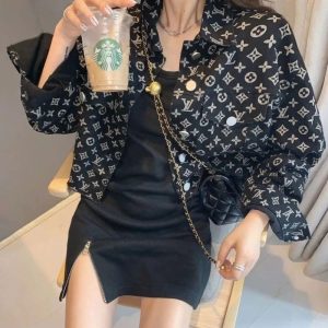 Replica Designer Louis Vuitton Fashion Letter Print Denim Short Jacket
