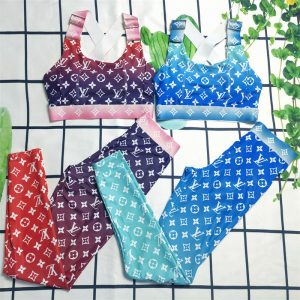 Replica Designer Louis Vuitton Fashion Letter Print Gradient Top + Pants Two-Piece Set