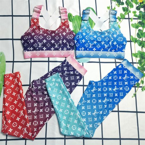 Replica Designer Louis Vuitton Fashion Letter Print Gradient Top + Pants Two-Piece Set
