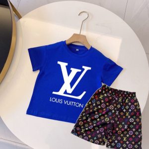 Replica Designer Louis Vuitton Fashion Letter Print Kids Short Sleeve T-Shirt And Shorts Two Piece Set