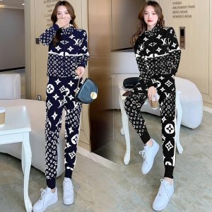 Replica Designer Louis Vuitton Fashion Letter Print Top + Pants Two-Piece Set