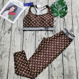 Replica Designer Louis Vuitton Fashion Letter Print Top+ Pants Yoga Two-Piece Set