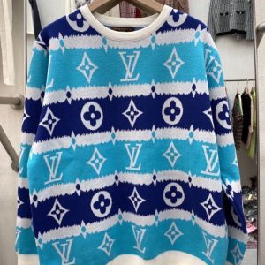 Replica Designer Louis Vuitton Fashion Long Sleeve Contrast Stripe Letter Jacquard Crew Neck Sweater