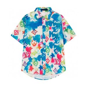 Replica Designer Louis Vuitton Fashion Men Tie Dye Print Short Sleeve Shirt