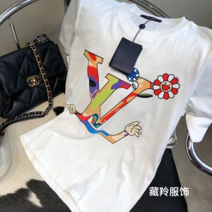 Replica Designer Louis Vuitton Fashion Multicolor Letter Print Short Sleeve T-Shirt