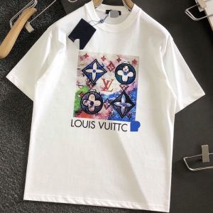 Replica Designer Louis Vuitton Fashion Multicolor Print Crew Neck Casual Short Sleeve T-Shirt