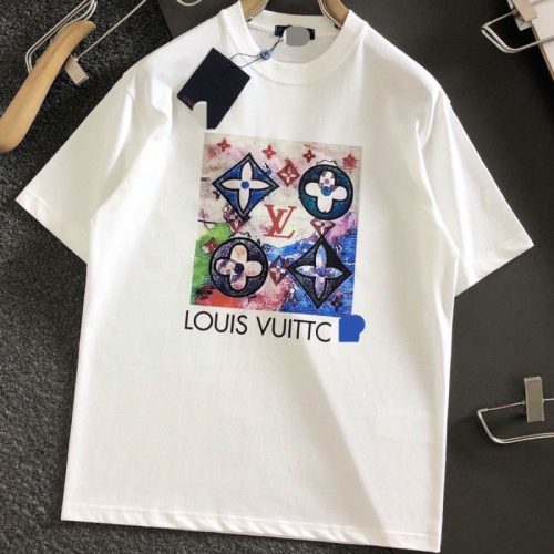 Replica Designer Louis Vuitton Fashion Multicolor Print Crew Neck Casual Short Sleeve T-Shirt
