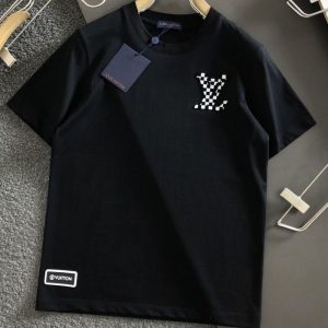 Replica Designer Louis Vuitton Fashion Plaid Embroidered Loose Short Sleeve T-Shirt