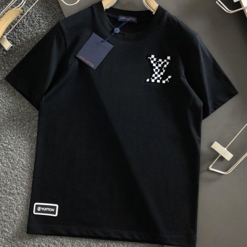 Replica Designer Louis Vuitton Fashion Plaid Embroidered Loose Short Sleeve T-Shirt