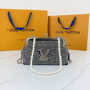Replica Designer Louis Vuitton Fashion Rhinestone Imitation Pearl Chain Shoulder Bag