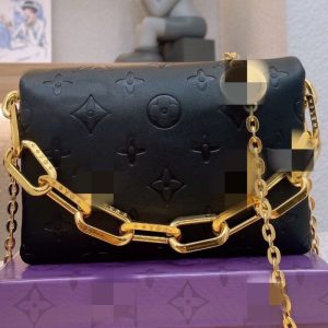 Replica Designer Louis Vuitton Fashion Solid Color Embossed Chain Crossbody Bag