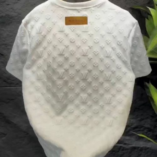 Replica Designer Louis Vuitton Fashion Solid Color Embossed Short Sleeve T-Shirt