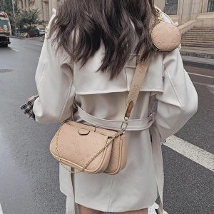 Replica Designer Louis Vuitton Fashion Solid Color Embossed Wide Strap Chain Shoulder Bag