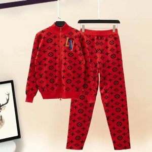 Replica Designer Louis Vuitton Fashion Solid Color Letter Cardigan Two-Piece Sets