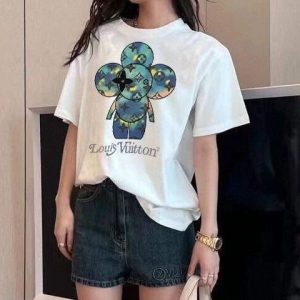 Replica Designer Louis Vuitton Fashion Sunflower Print Crew Neck Loose T-Shirt