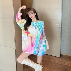 Replica Designer Louis Vuitton Fashion Tie Dye Long Sleeve Loose Knit Top