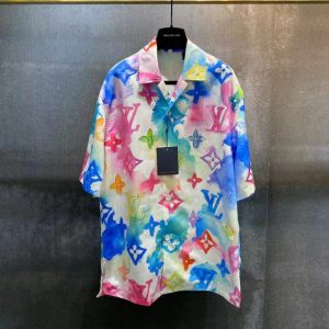 Replica Designer Louis Vuitton Fashion Tie-Dye Monogram Print Lapel Shirt