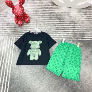 Replica Designer Louis Vuitton Kids Cartoon Print Short-Sleeved T-Shirt + Shorts Two-Piece Set
