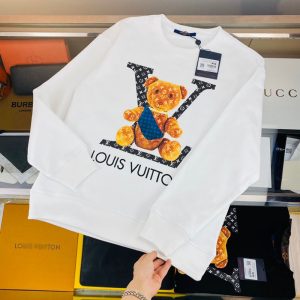 Replica Designer Louis Vuitton Kids Casual Round Neck Bear Print Fleece Sweatshirt