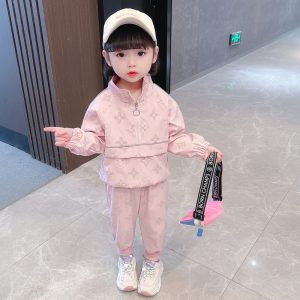 Replica Designer Louis Vuitton Kids Casual Stand-Up Collar Top And Pants Two-Piece Set