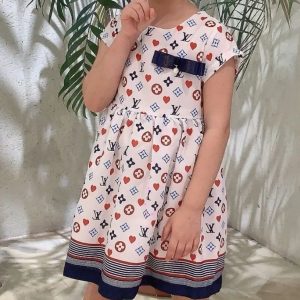 Replica Designer Louis Vuitton Kids Fashion Alphabet Print Dress