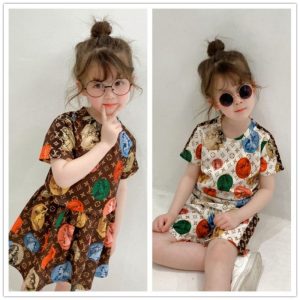 Replica Designer Louis Vuitton Kids Fashion Print Short Sleeve Two Piece Set