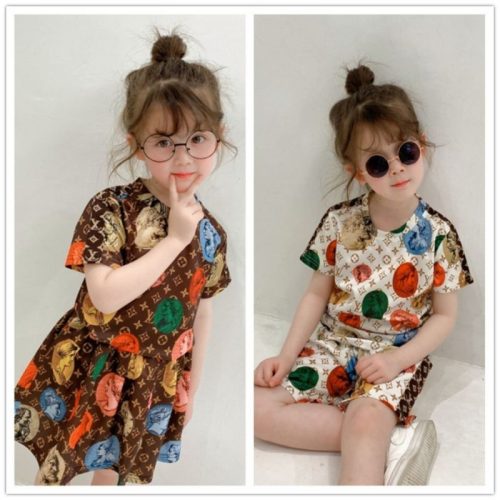 Replica Designer Louis Vuitton Kids Fashion Print Short Sleeve Two Piece Set