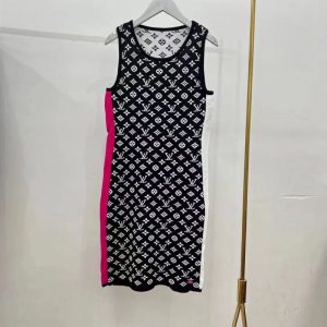 Replica Designer Louis Vuitton Letter Pattern Contrast Stripe Dress