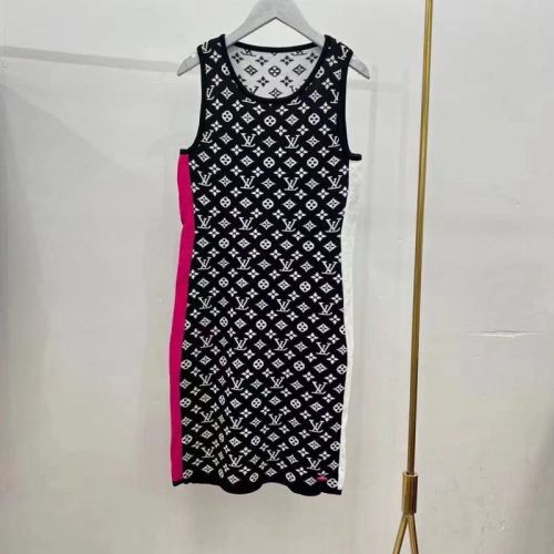Replica Designer Louis Vuitton Letter Pattern Contrast Stripe Dress