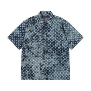 Replica Designer Louis Vuitton Men And Women Fashion Denim Short-Sleeved Shirt
