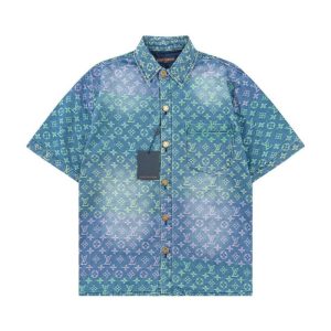 Replica Designer Louis Vuitton Men And Women Fashion Printed Letter Denim Shirt