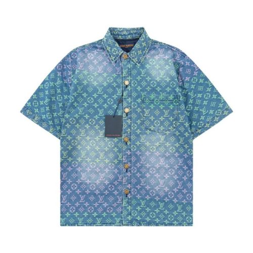 Replica Designer Louis Vuitton Men And Women Fashion Printed Letter Denim Shirt