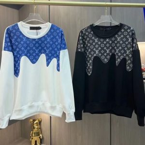 Replica Designer Louis Vuitton Men And Women Old Flower Printed Stitching Style Loose Sweater