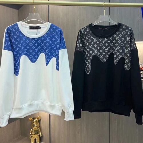 Replica Designer Louis Vuitton Men And Women Old Flower Printed Stitching Style Loose Sweater