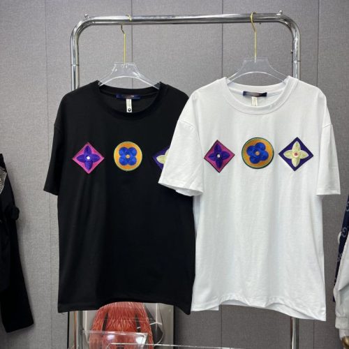 Replica Designer Louis Vuitton Men And Women Retro Embroidery Short-Sleeved T-Shirt
