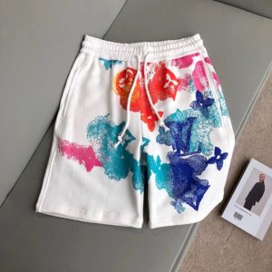 Replica Designer Louis Vuitton Men Casual Ink Print Loose Shorts