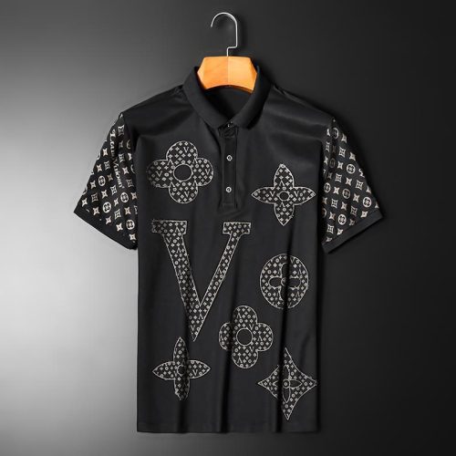 Replica Designer Louis Vuitton Men Casual Letter Print Polo Shirt