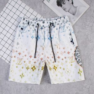 Replica Designer Louis Vuitton Men Casual Multicolor Print Loose Shorts
